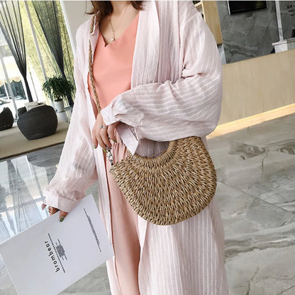 Bohemian Woven Straw Tote Crossbody Bag