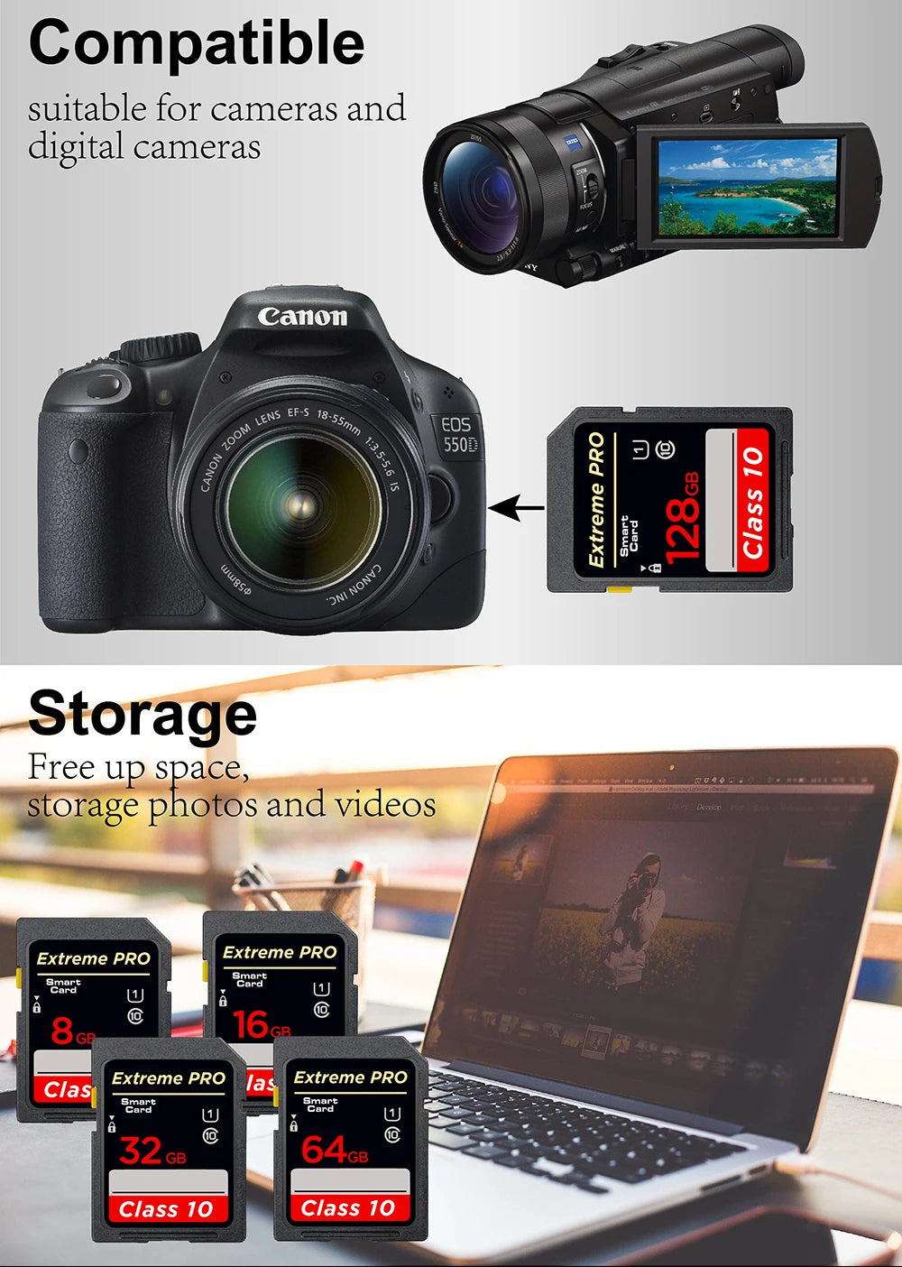 Class 10 UHS-I SDXC Camera Memory Card – A1 V10 Storage Card