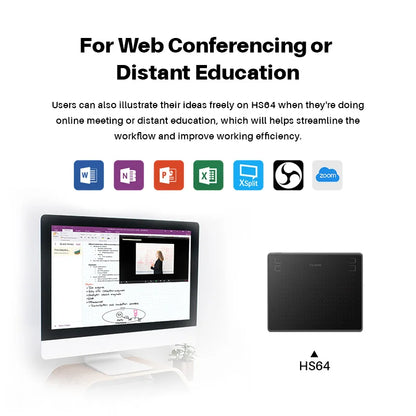 Huion HS64 Graphics Drawing Tablet with Battery-Free Stylus