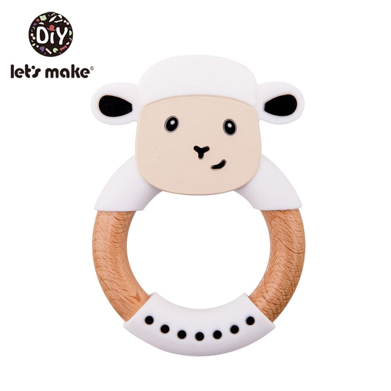 1Pc Silicone And Wooden Baby Teether