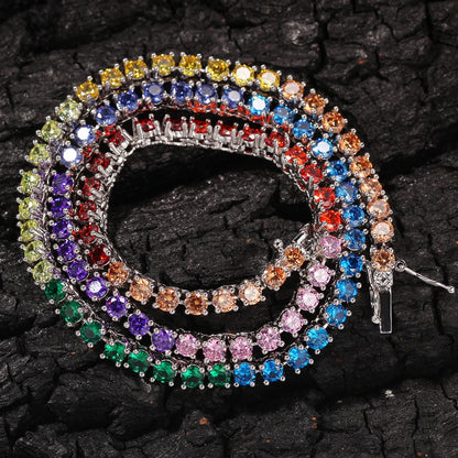 The Bling King Rainbow Colorful 4mm CZ Tennis Gold Necklace