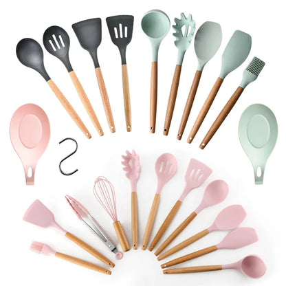 Silicone Wooden Handle Soup Spoon Spatula Brush Scraper