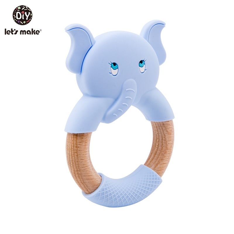 1Pc Silicone And Wooden Baby Teether