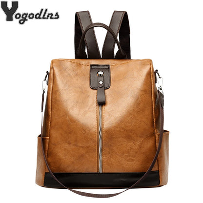 Women’s Anti-Theft PU Leather Travel Backpack