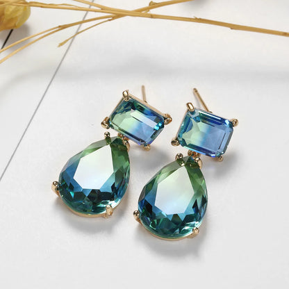 Blue Green Water Drop Zircon Earrings