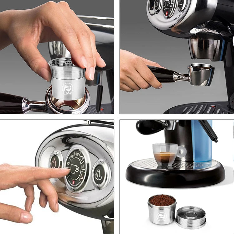 Stainless Steel Refillable Coffee Pod with Tamper & Spoon