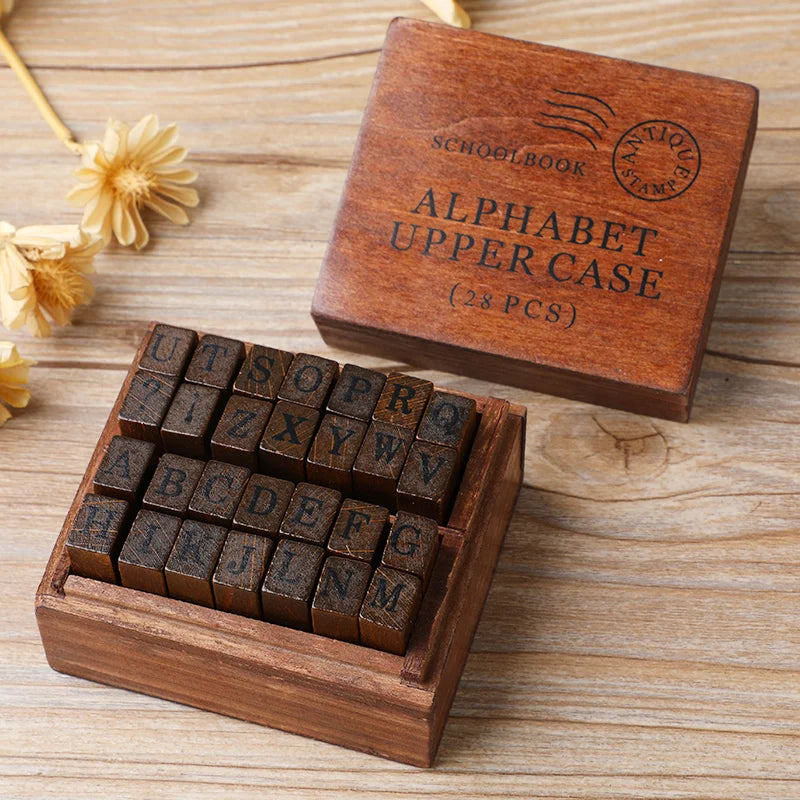 Vintage Wooden Alphabet Stamp Set