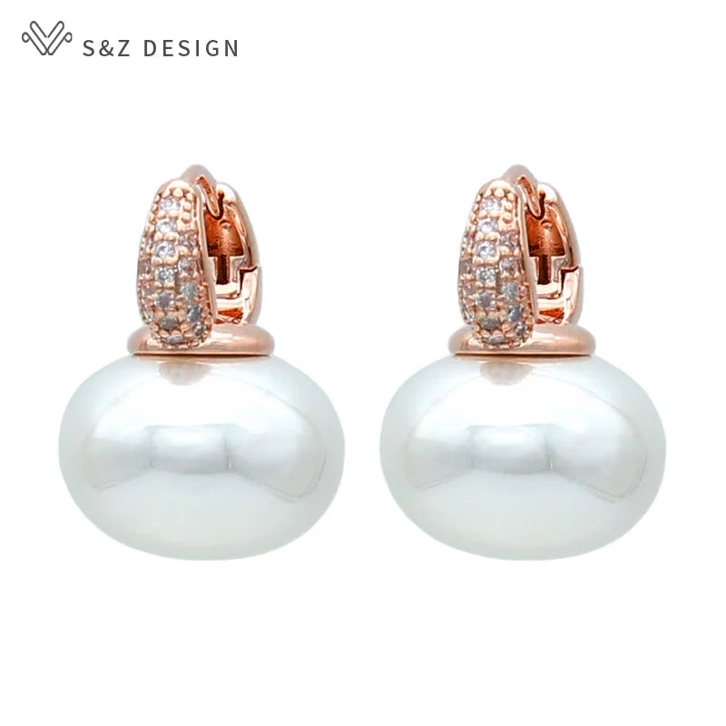 S&Z Design Round Big Pearl Dangle Earrings