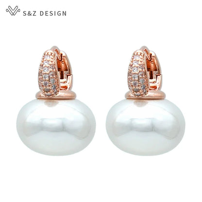 S&Z Design Round Big Pearl Dangle Earrings