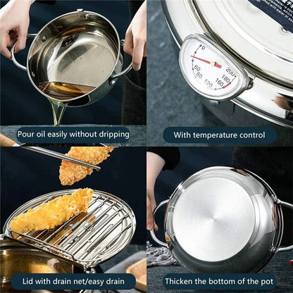 Japanese Stainless Steel Deep Frying Pot with Thermometer