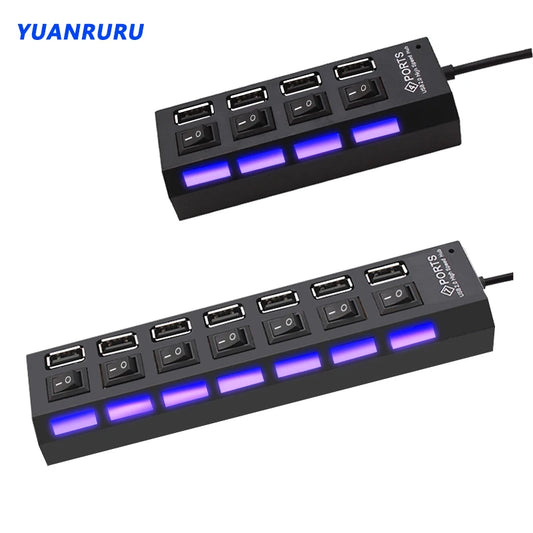 USB 2.0 Hub 4/7 Port Multi USB Splitter with Switch