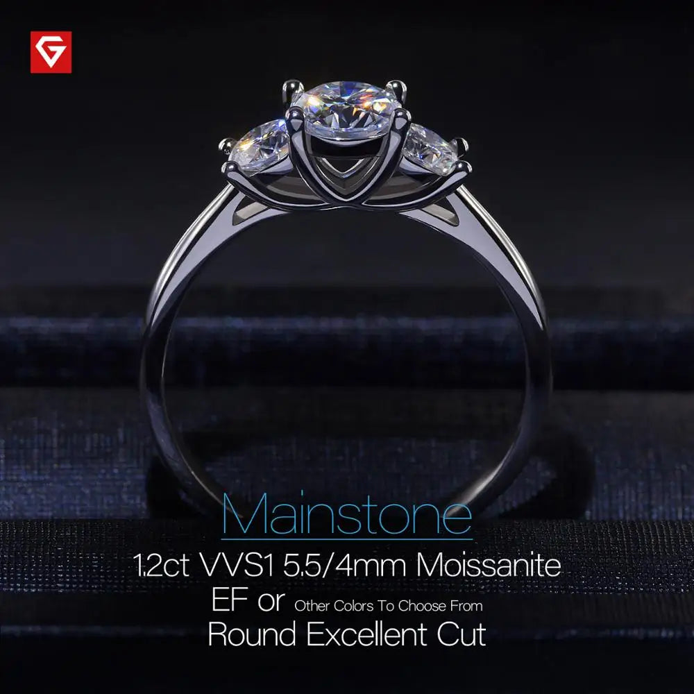 Gigajewe Moissanite 1.2ct Round Cut 925 Silver 18K White Gold Plated Ring