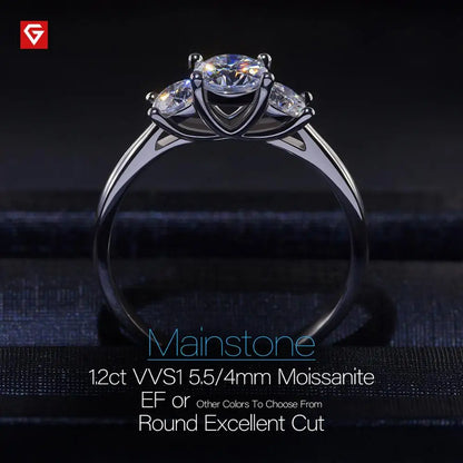 Gigajewe Moissanite 1.2ct Round Cut 925 Silver 18K White Gold Plated Ring