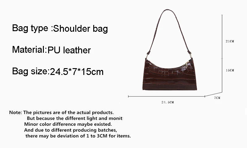 Alligator Pattern PU Leather Baguette Shoulder Bag