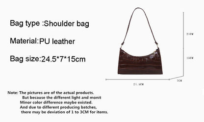 Alligator Pattern PU Leather Baguette Shoulder Bag