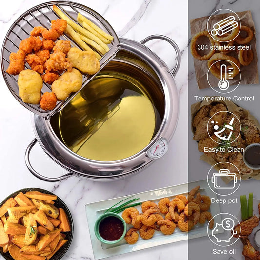 Japanese Stainless Steel Deep Frying Pot with Thermometer