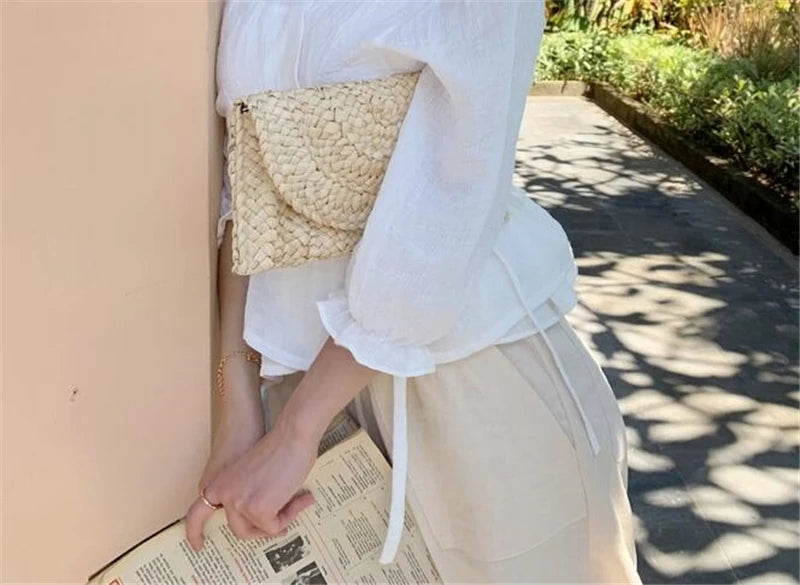Women’s Handwoven Straw Envelope Clutch Bag