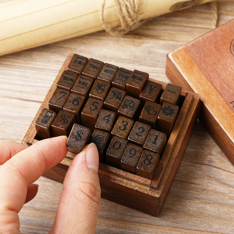 Vintage Wooden Alphabet Stamp Set