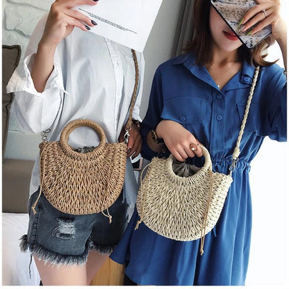 Bohemian Woven Straw Tote Crossbody Bag