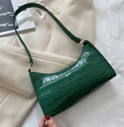 Alligator Pattern PU Leather Baguette Shoulder Bag