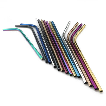 Reusable 304 Stainless Steel Drinking Straws Set with Cleaning Brush