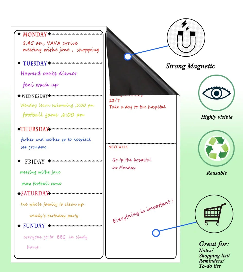 Magnetic A3 Weekly Planner Board Set for Refrigerator