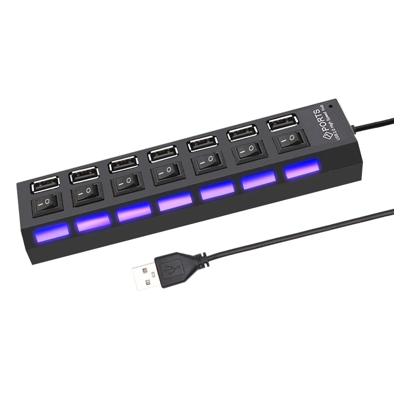 USB 2.0 Hub 4/7 Port Multi USB Splitter with Switch