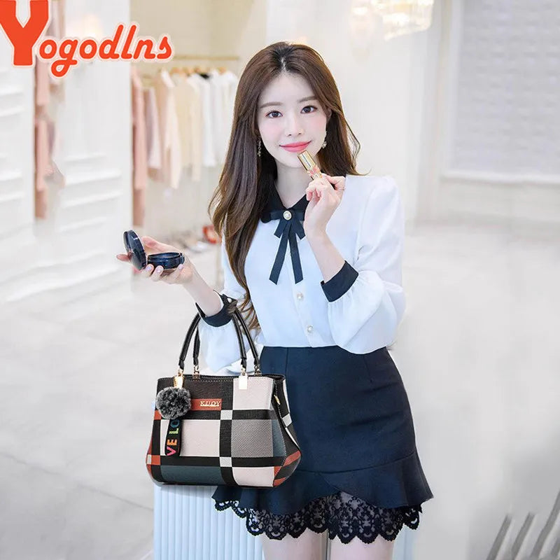 Women’s Designer Style Plaid Shoulder & Crossbody Tote Bag