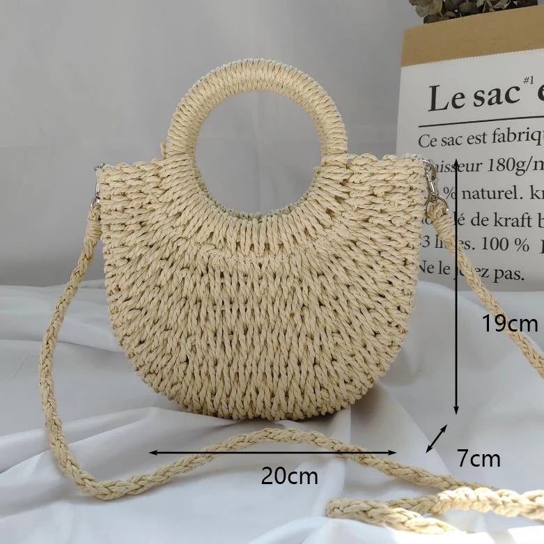 Bohemian Woven Straw Tote Crossbody Bag