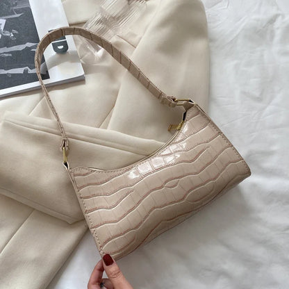 Alligator Pattern PU Leather Baguette Shoulder Bag