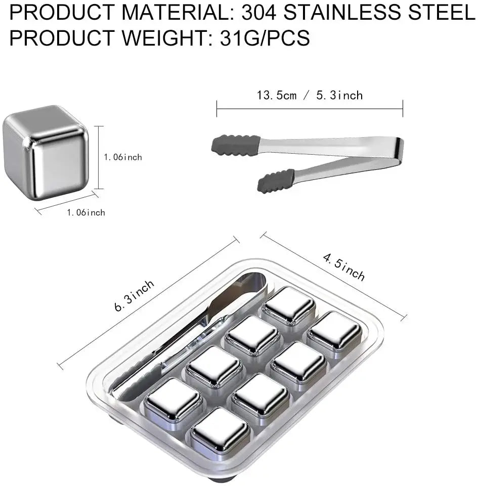 Reusable Stainless Steel Whiskey Stones Set