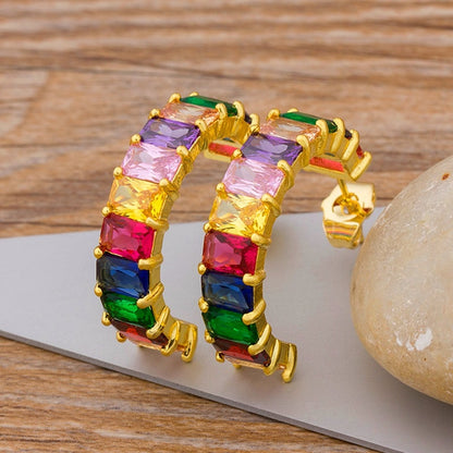 AIBEF Bohemian Colour Rainbow Crystal Stud Earrings