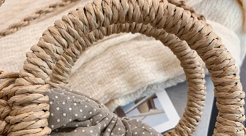 Half-Round Woven Straw Beach Tote Bag