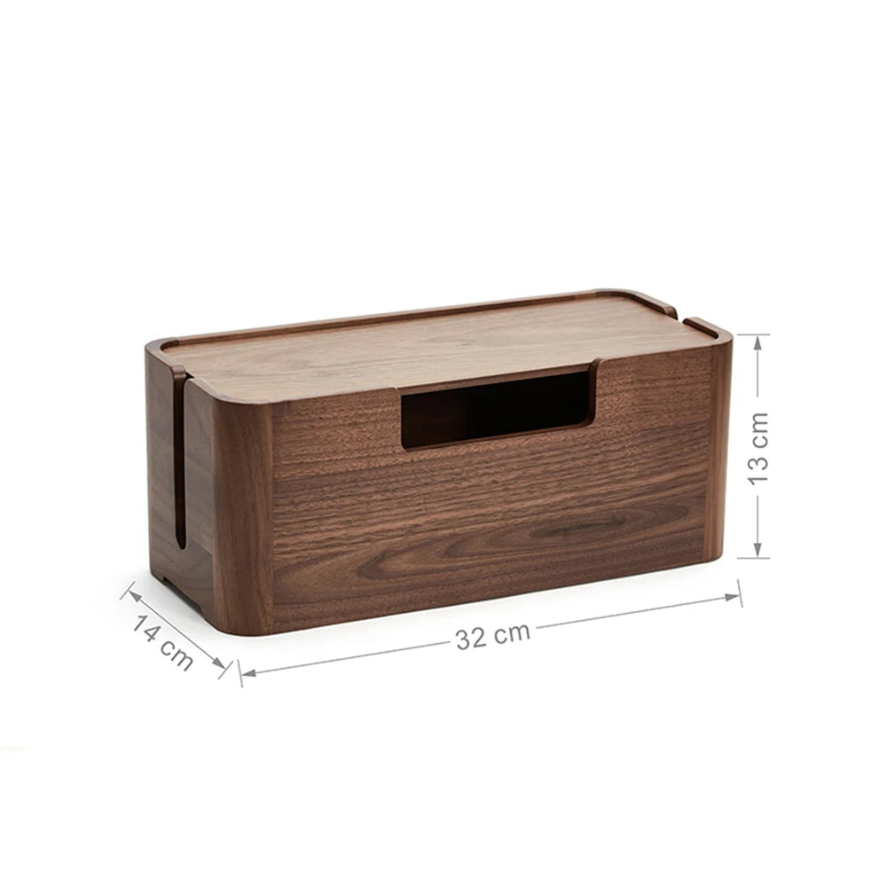 Black Walnut Wood Cable Storage Box Organizer