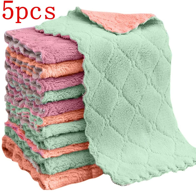 5/10pcs Super Absorbent Microfiber Kitchen Dish Cloth