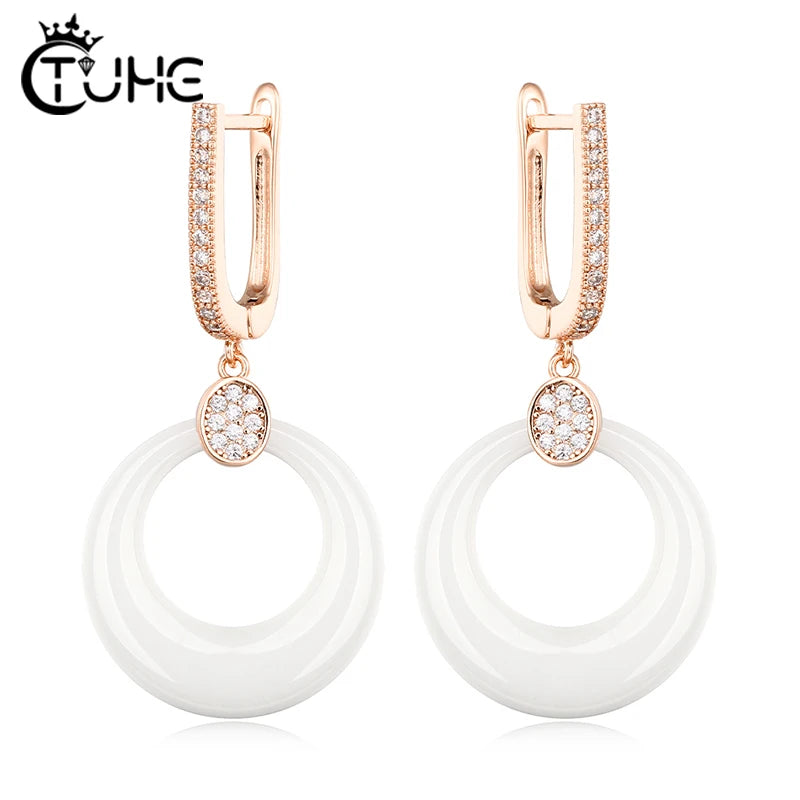 Women’s Ceramic & Stainless Steel Drop Earrings