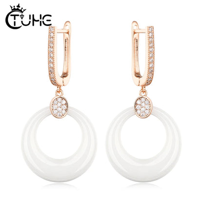 Women’s Ceramic & Stainless Steel Drop Earrings