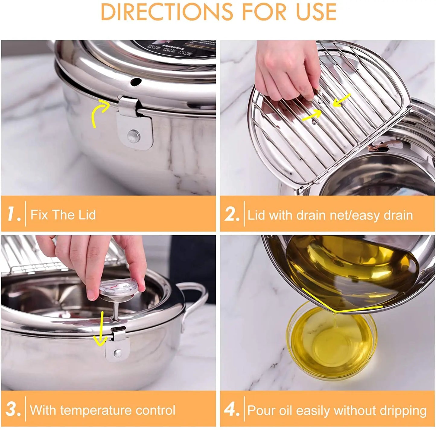 Japanese Stainless Steel Deep Frying Pot with Thermometer