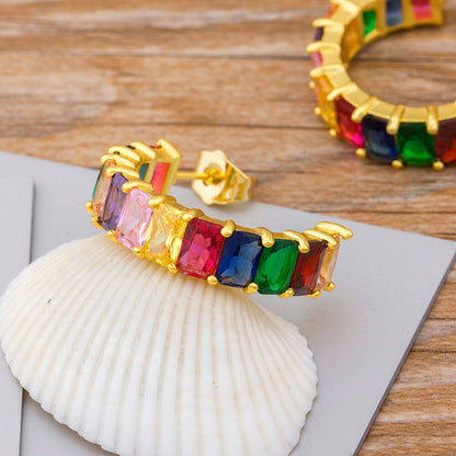 AIBEF Bohemian Colour Rainbow Crystal Stud Earrings