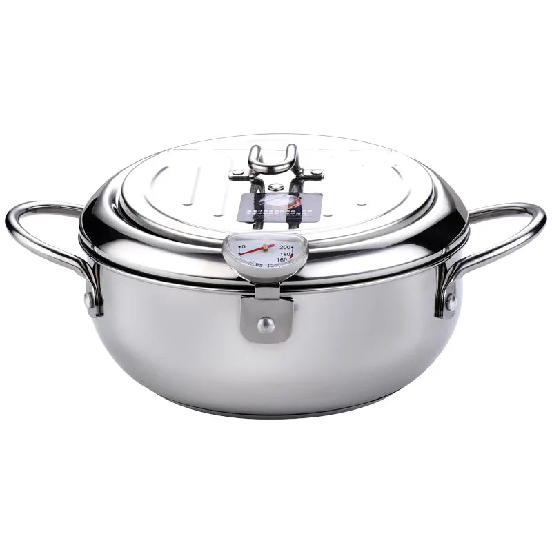 Japanese Stainless Steel Deep Frying Pot with Thermometer
