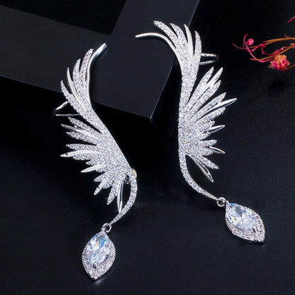 CWWZircons Luxury Zirconia Feather Wing Ear Cuff Earrings