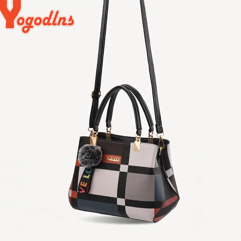 Women’s Designer Style Plaid Shoulder & Crossbody Tote Bag