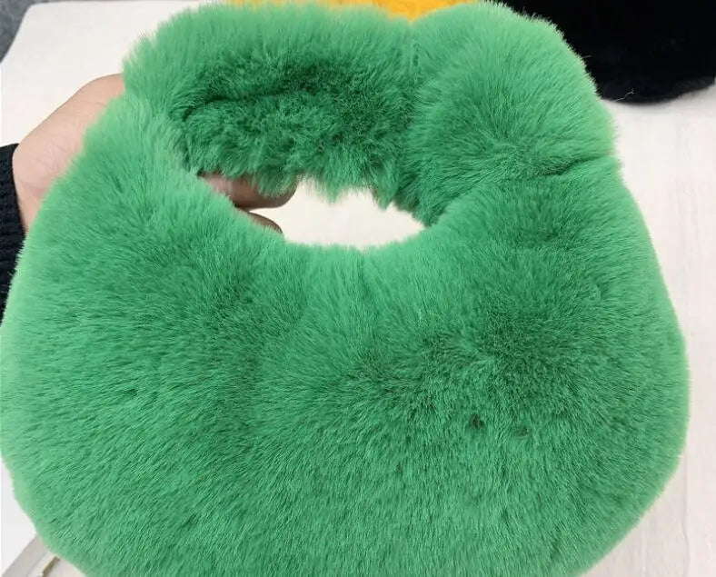 Luxury Faux Fur Half Moon Wrist Bag