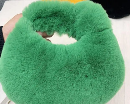 Luxury Faux Fur Half Moon Wrist Bag