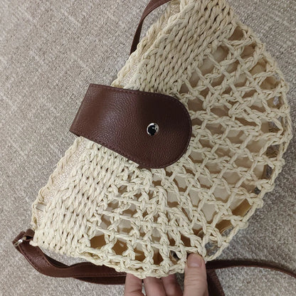 Handmade Half Moon Straw Crossbody Bag