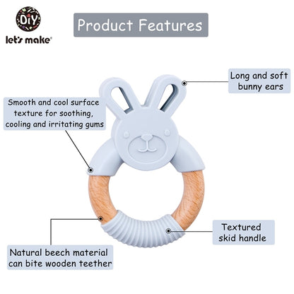 1Pc Silicone And Wooden Baby Teether