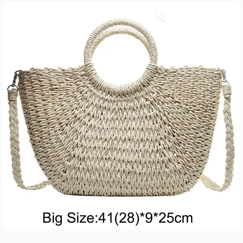 Bohemian Woven Straw Tote Crossbody Bag
