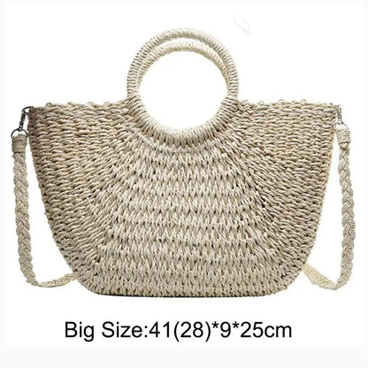 Bohemian Woven Straw Tote Crossbody Bag
