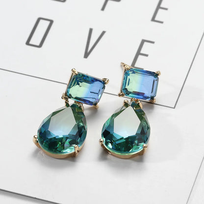 Blue Green Water Drop Zircon Earrings