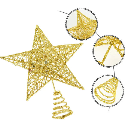 Gold Glitter Christmas Tree Top Star Christmas Decoration